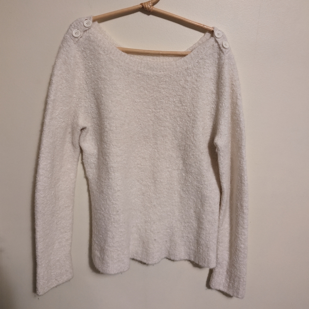Boat neck Boucle Sweater with Buttons